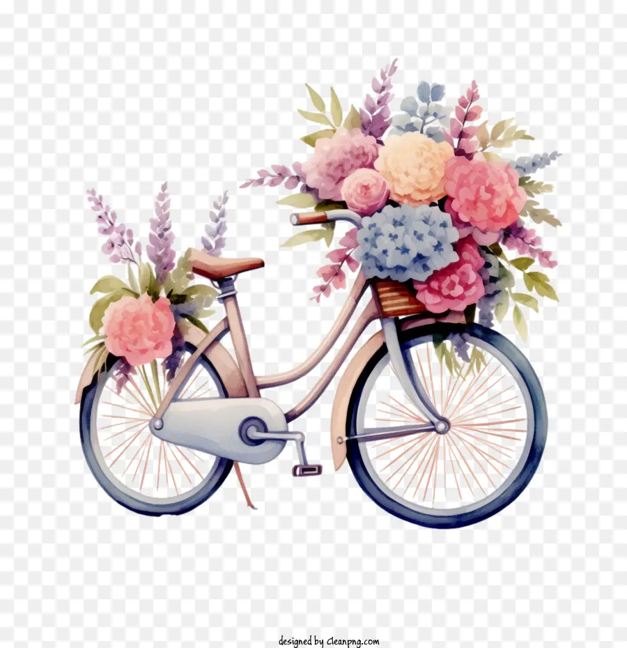 Vélo，Vélo Avec Des Fleurs PNG