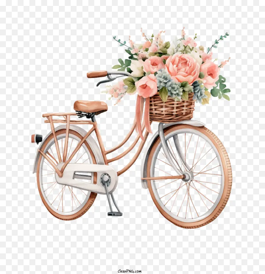 Vélo，Vélo Rouge Avec Des Fleurs PNG