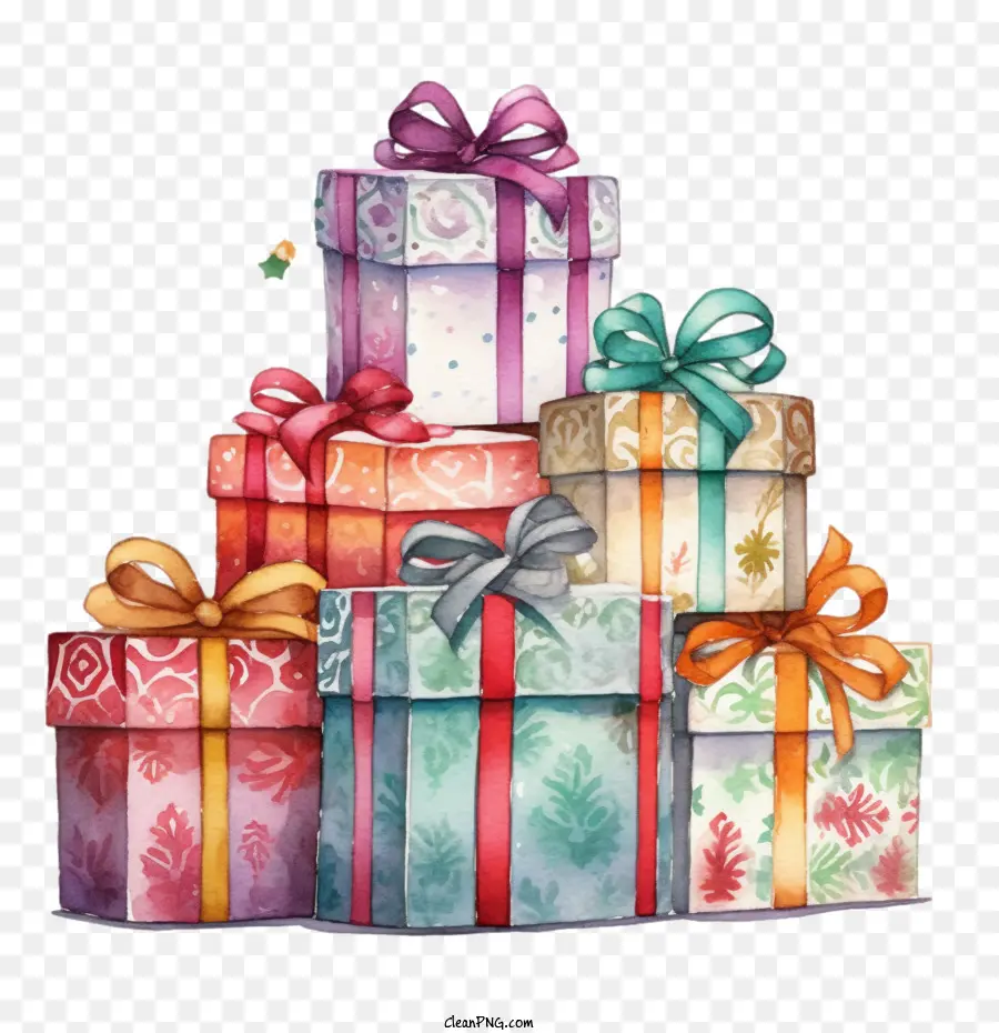 Cadeaux De Noël Aquarelle，Cadeaux De Noël Boho PNG