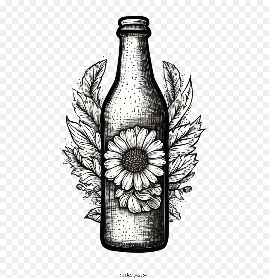 Bouteille De Bière，Bouteille Avec Fleur PNG