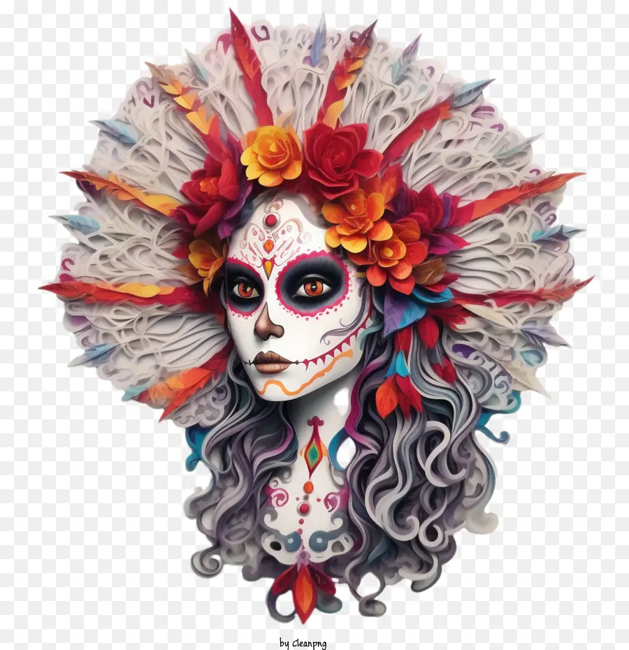 Skelita Calaveras，Day Of The Dead Skull Makeup PNG