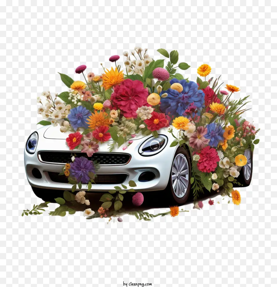 Voiture，Voiture Avec Des Fleurs PNG