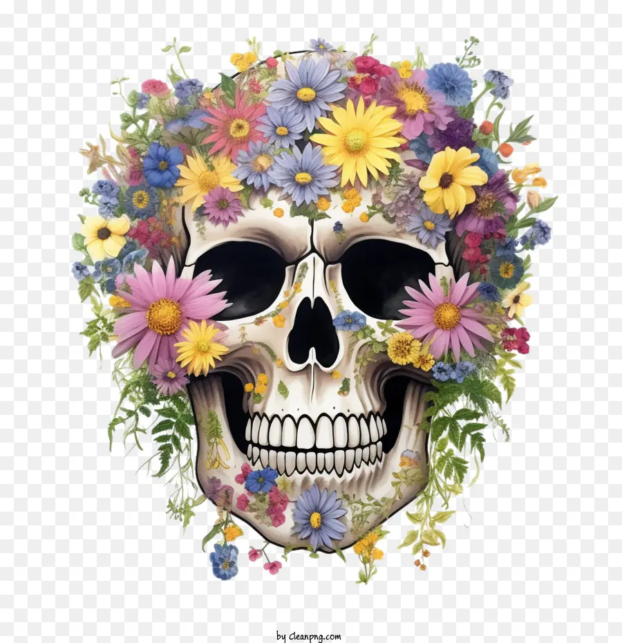 Crâne，Floral PNG