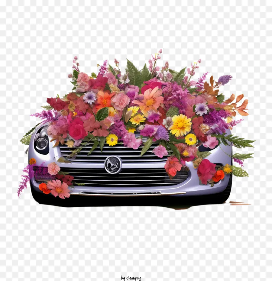 Voiture，Voiture Avec Des Fleurs PNG