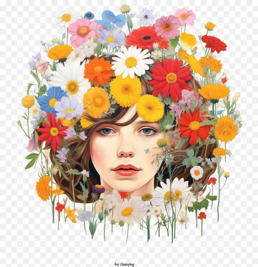 Fille Florale，Femme Avec Des Fleurs PNG