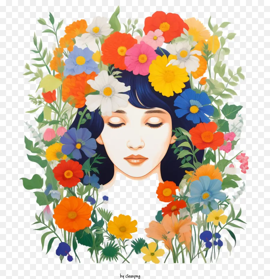 Fille Florale，Femme Avec Des Fleurs PNG