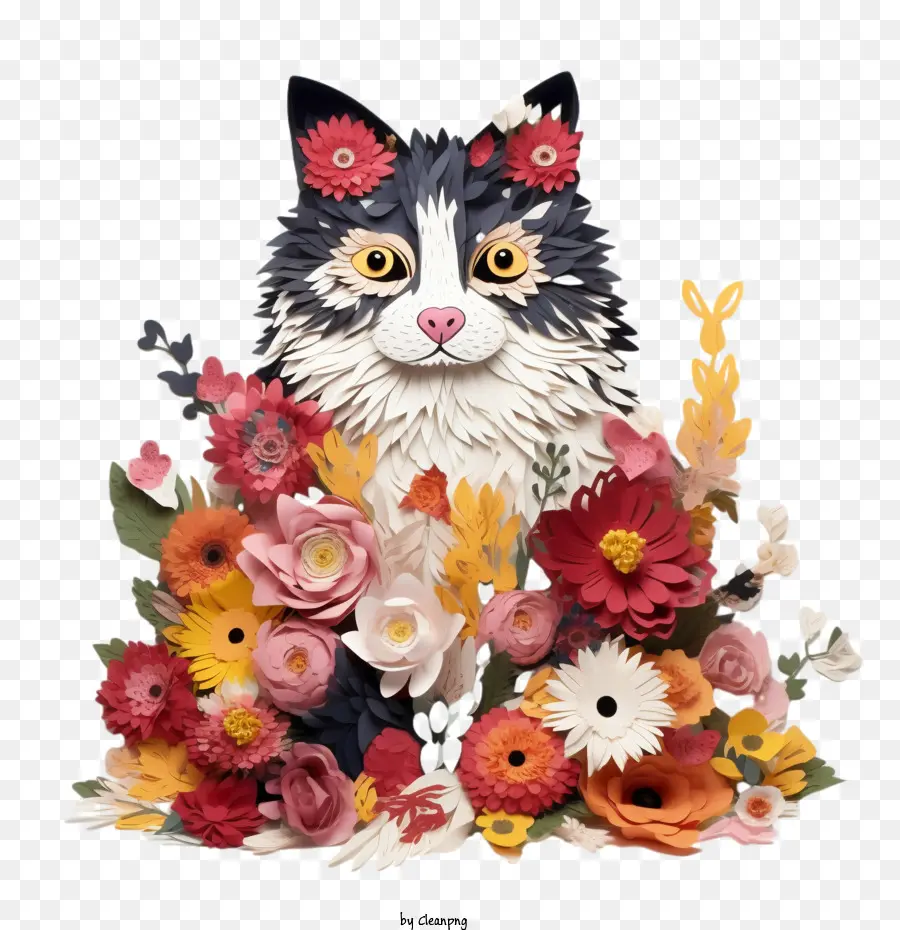 Chat Fleuri，Chat En Papier PNG