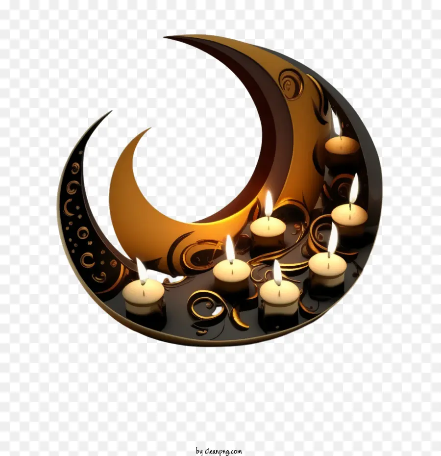 Mouharram，Croissant De Lune Avec Des Bougies PNG