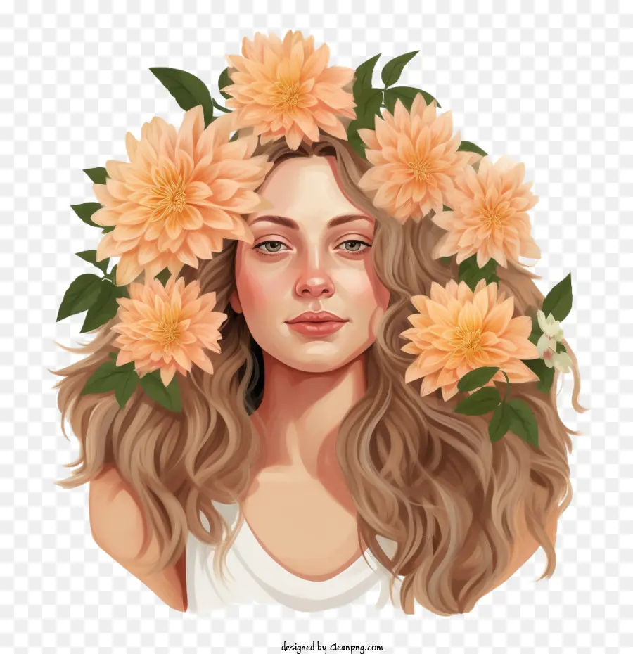 Dahlia à Fleurs，Fille Portrait PNG