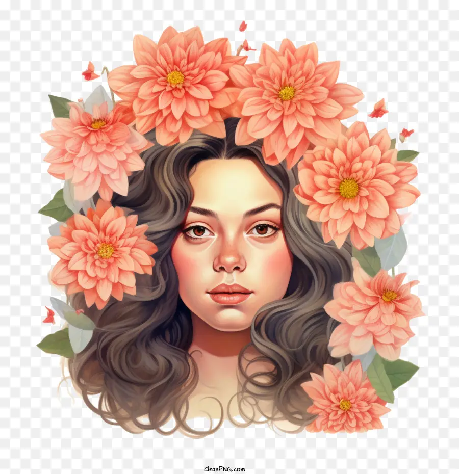 Dahlia à Fleurs，Fille Portrait PNG