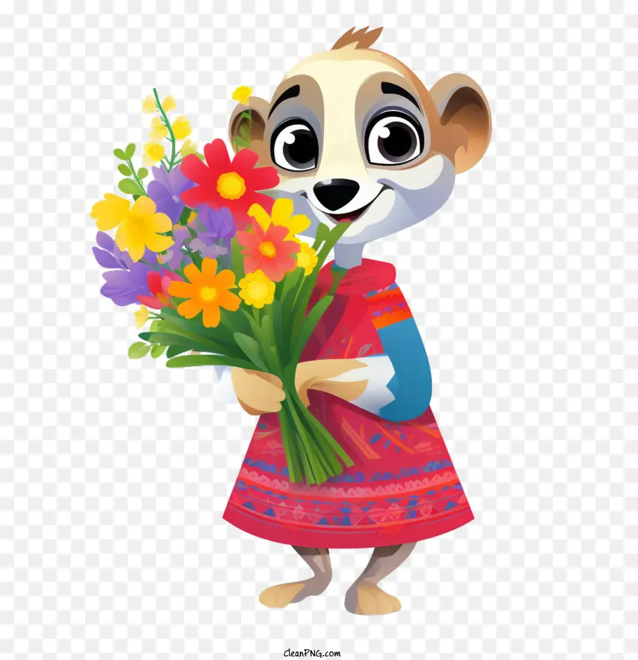 Suricate Mignon，Tenant Un Bouquet PNG