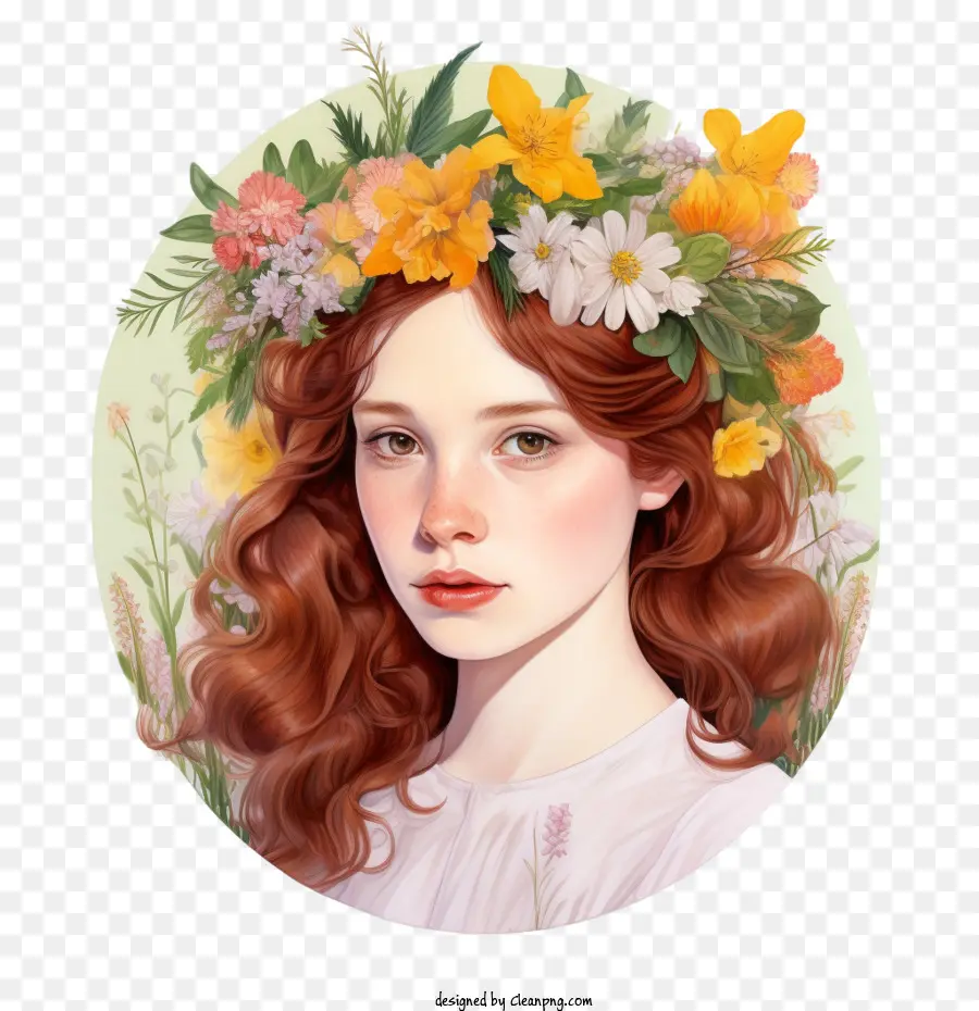 Fille De Mode，Couronne De Fleurs PNG