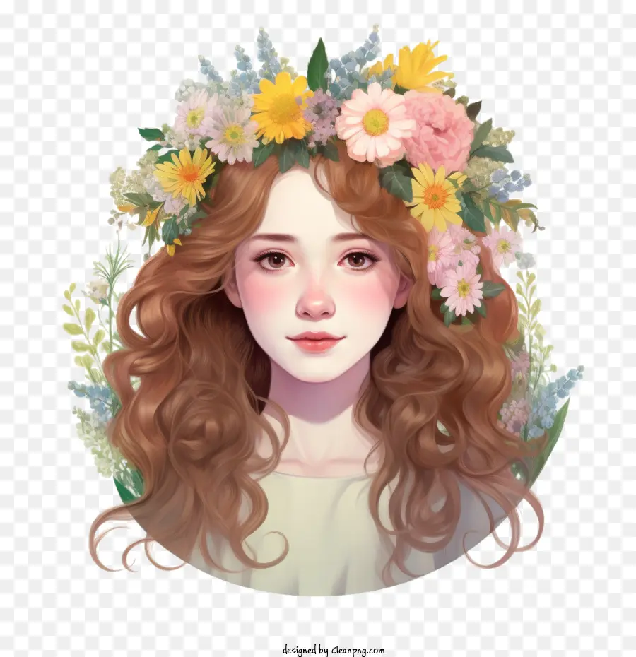 Fille De Mode，Couronne De Fleurs PNG