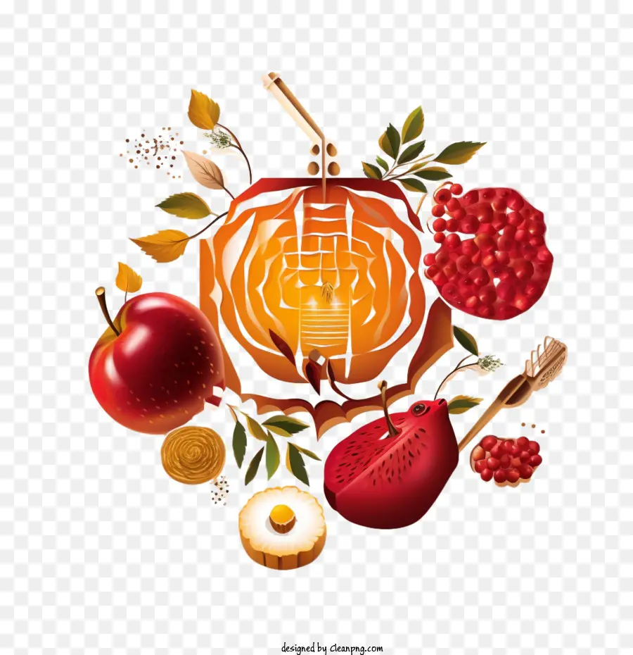 Rosh Hashana，Fruits Et Bougie PNG