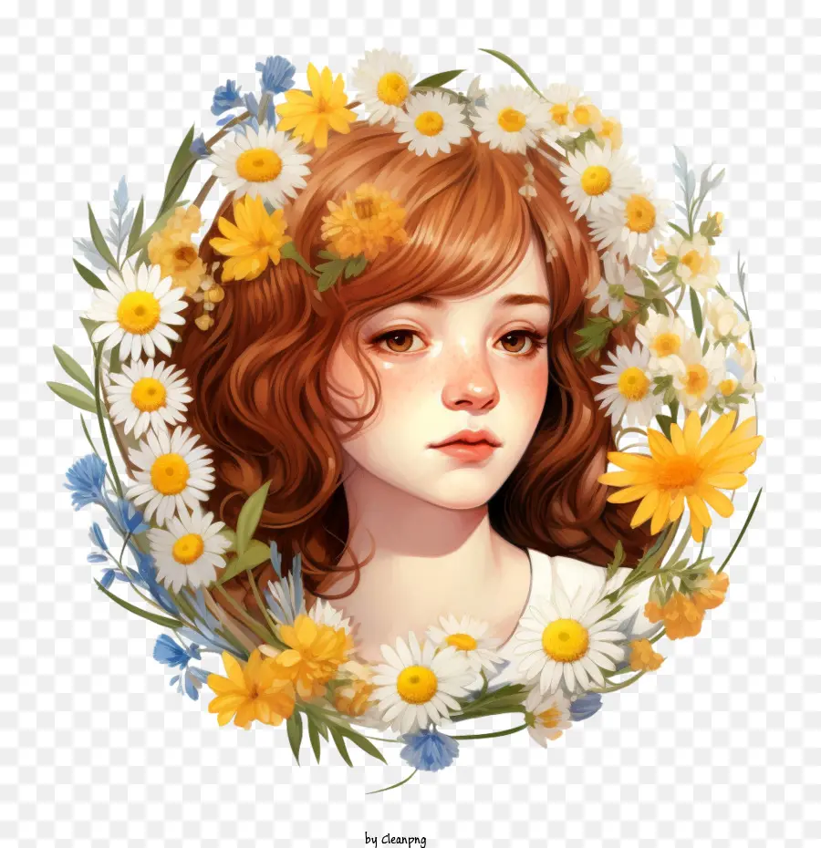 Fille De Mode，Fille Avec Couronne De Fleurs PNG