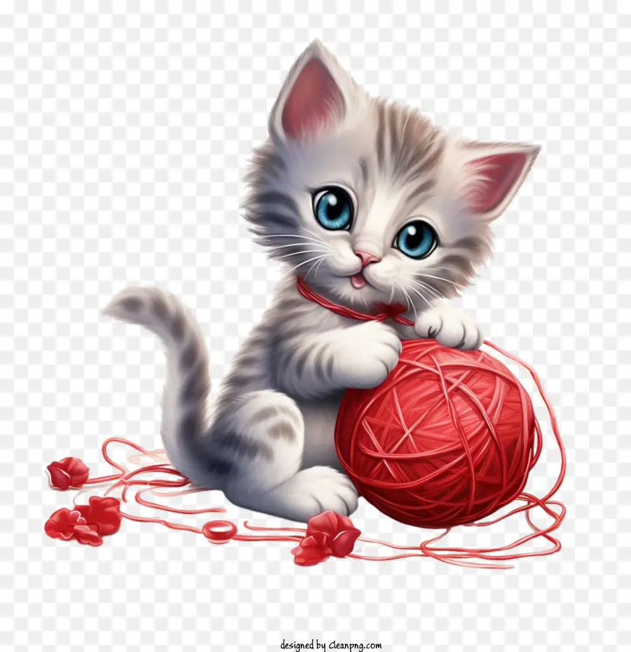 Chat Jouant à La Balle De Laine，Chaton Blanc PNG