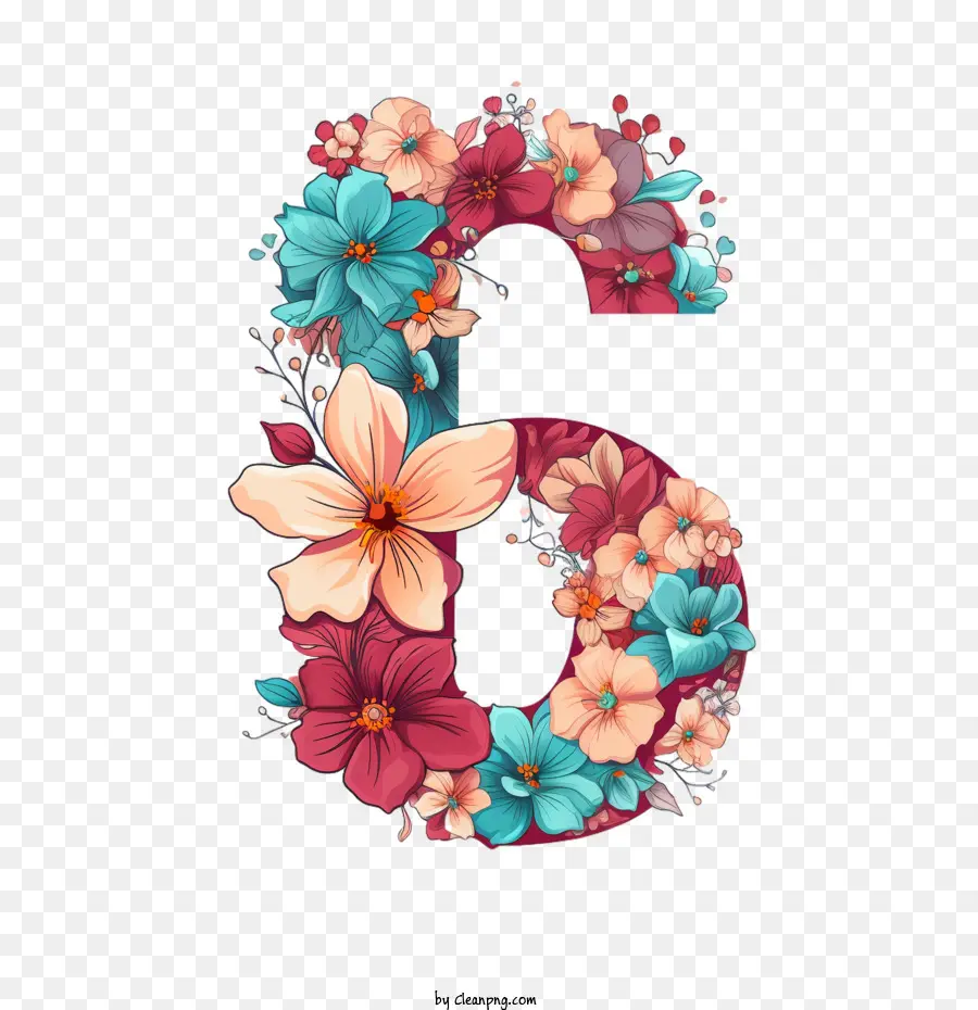 Numéro 6 Fleur，Coloré PNG