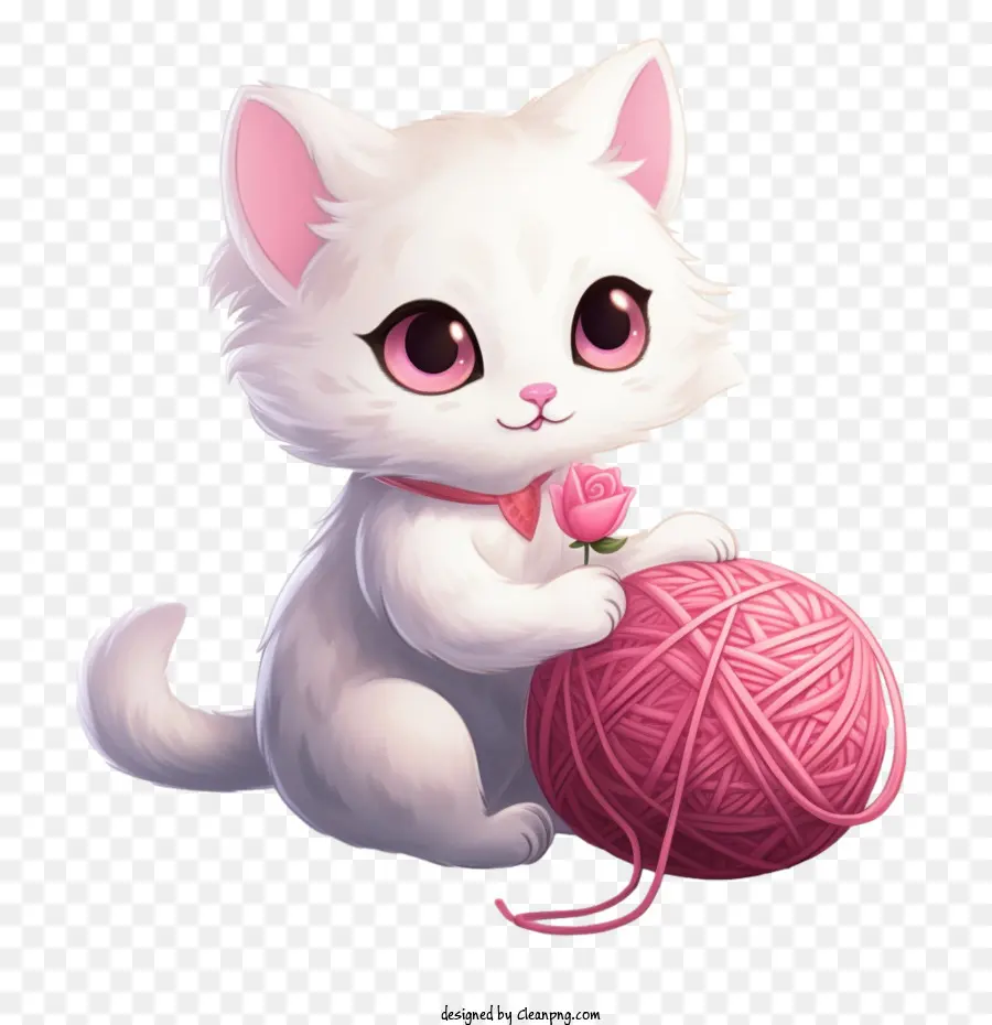 Chat Jouant à La Balle De Laine，Chaton Blanc PNG