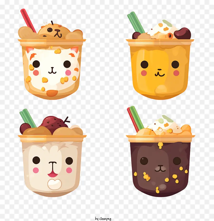 Thé à Bulles Kawaii，Boissons D'animaux Mignonnes PNG