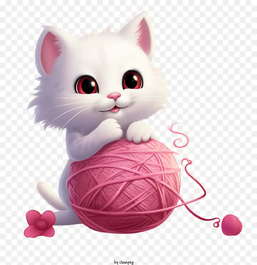 Chat Jouant à La Balle De Laine，Chaton Blanc PNG