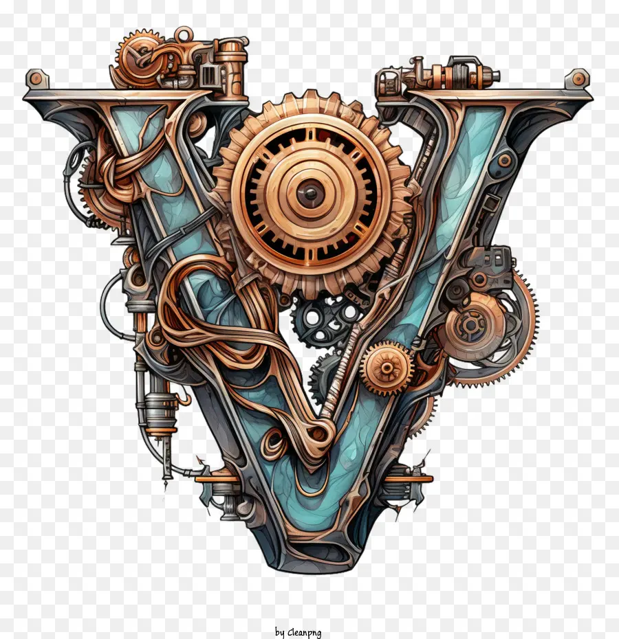 Lettre V，Lettre Steampunk V PNG