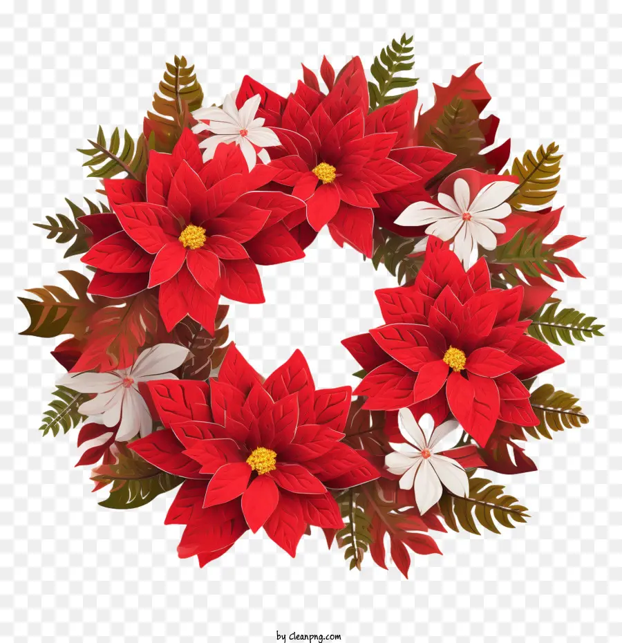 Couronne De Poinsettia De Noël，Couronne De Fleurs De Poinsettia PNG