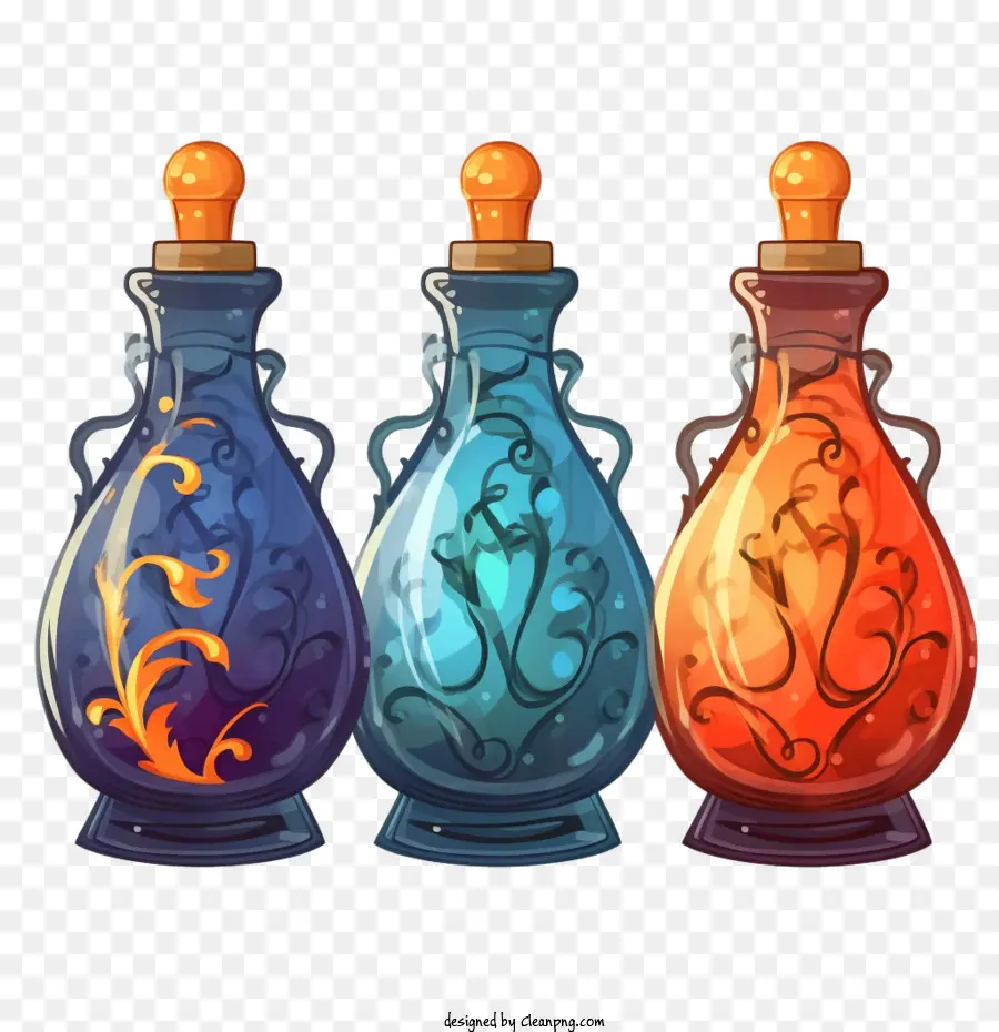 Bouteilles De Potion Magique，Bouteilles Colorées PNG