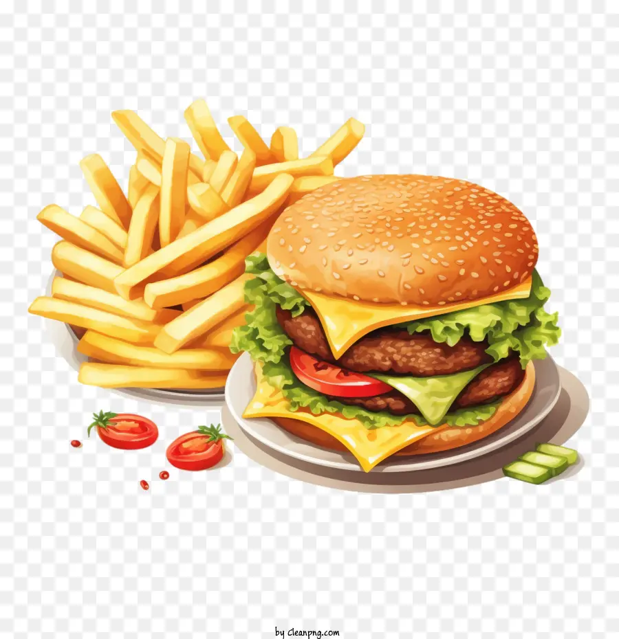 Hamburger，Burger Et Frites PNG