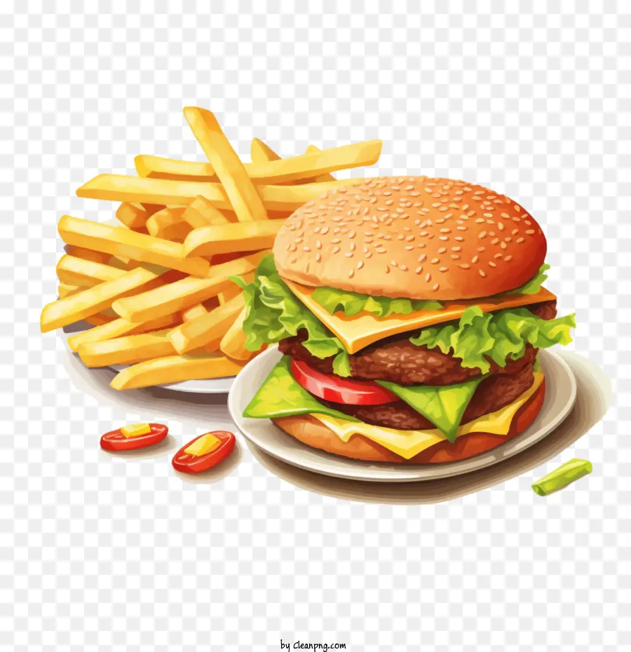 Hamburger，Burger Et Frites PNG