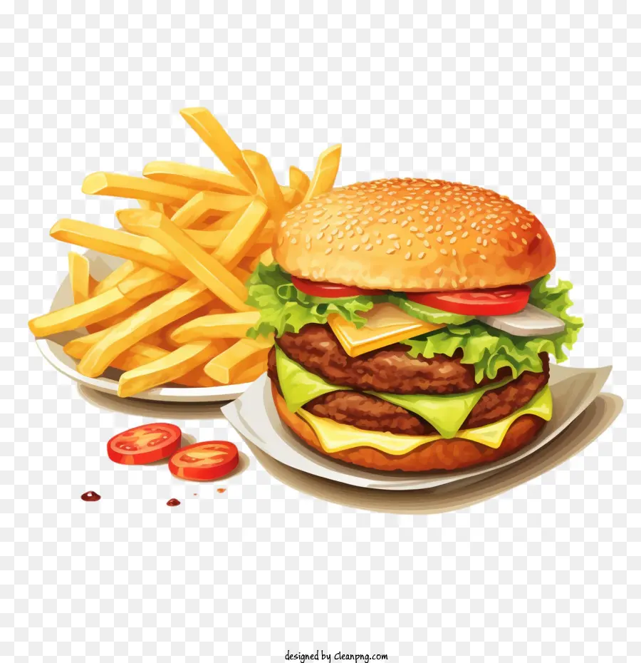 Hamburger，Burger Et Frites PNG