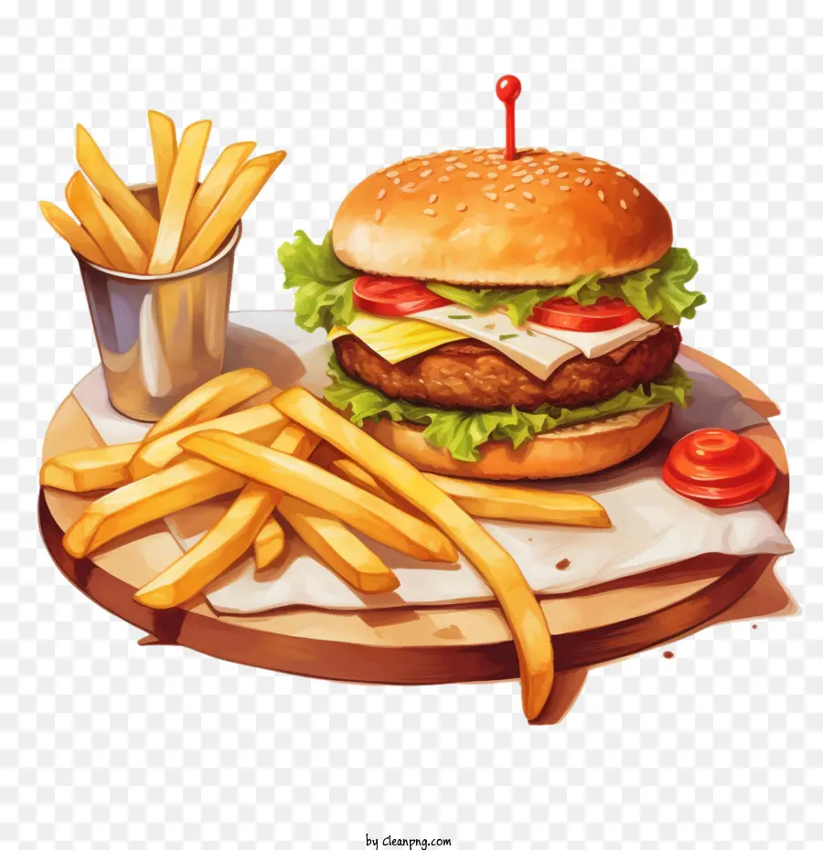 Hamburger，Burger Et Frites PNG