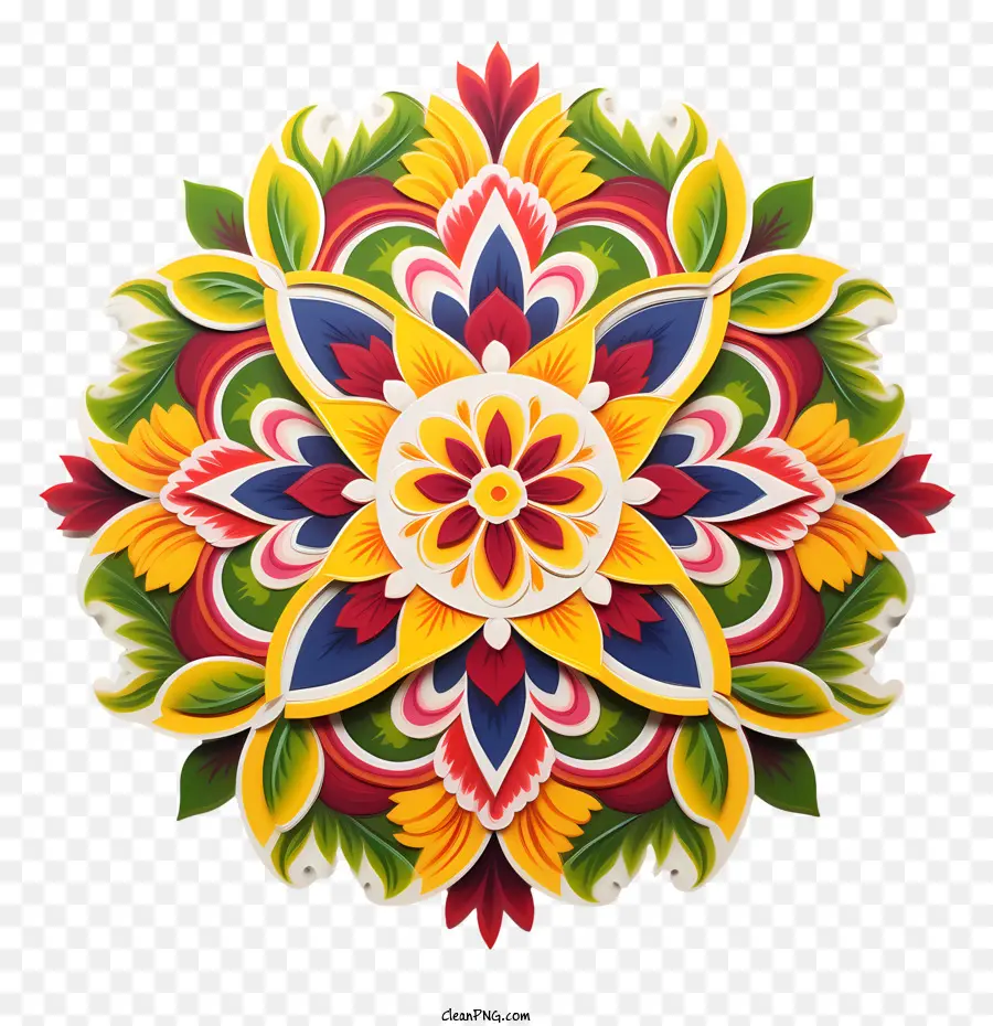 Rangoli Floral Onam，Mandala Coloré PNG