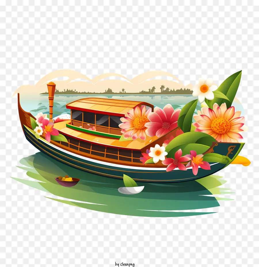 Bateau Onam，Bateau Coloré Avec Des Fleurs PNG