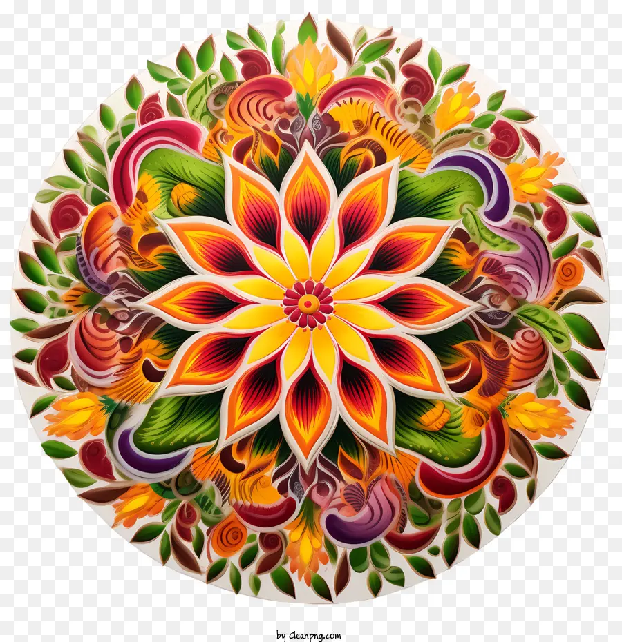 Rangoli Floral Onam，Mandala Coloré PNG