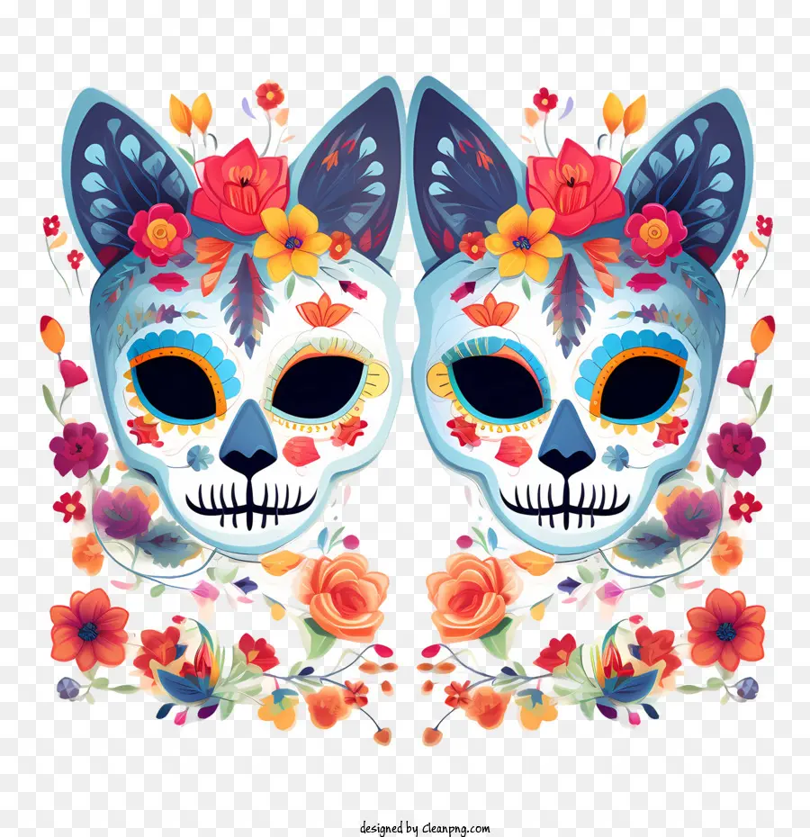 Dia De Los Muertos，Masques De Chat Colorés PNG