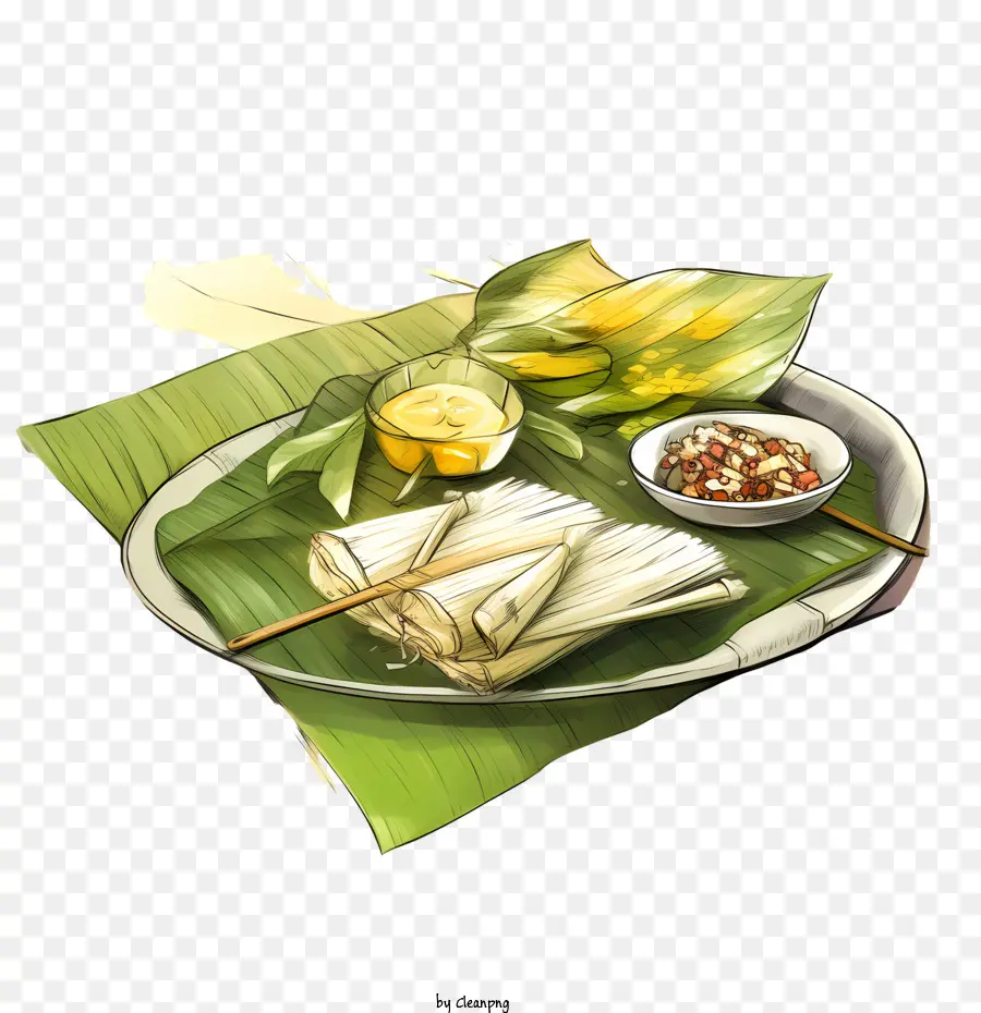 Nourriture Onam Sadya，Aliments Emballés Dans Des Feuilles De Bananier PNG