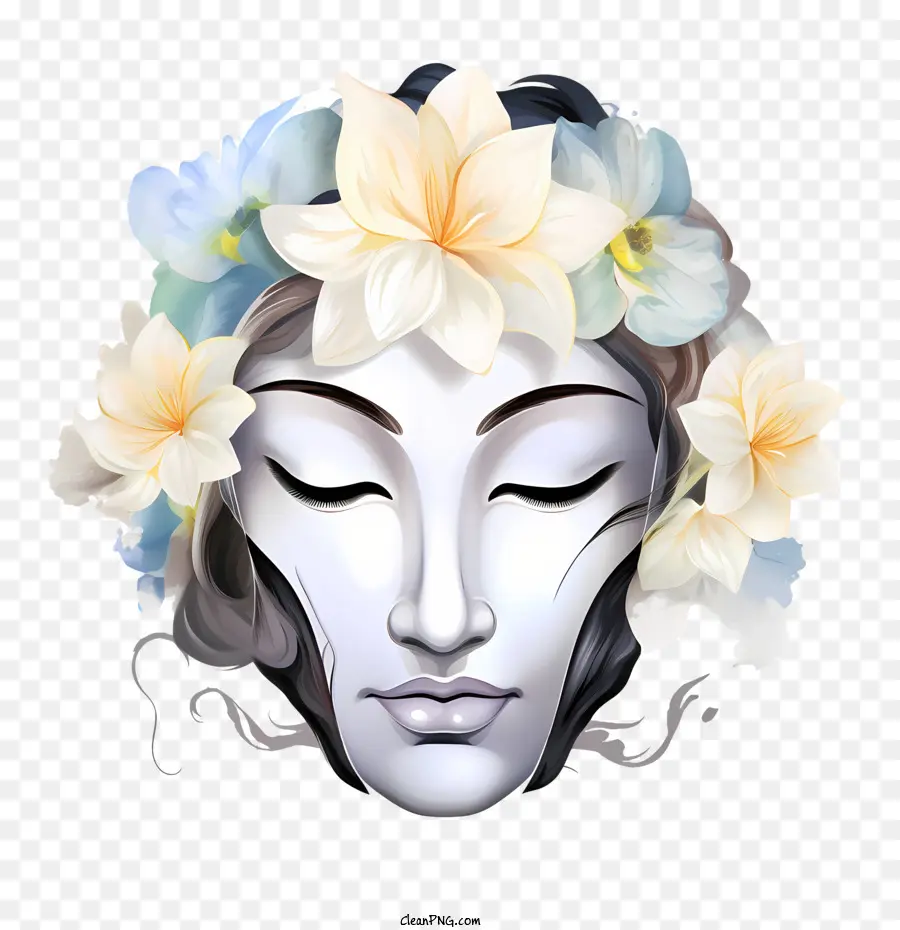 Visage Abstrait，Masque Blanc à Fleurs PNG