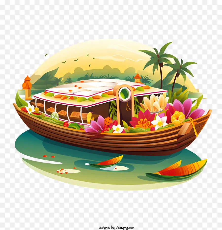 Bateau Onam，Bateau Coloré Avec Des Fleurs PNG