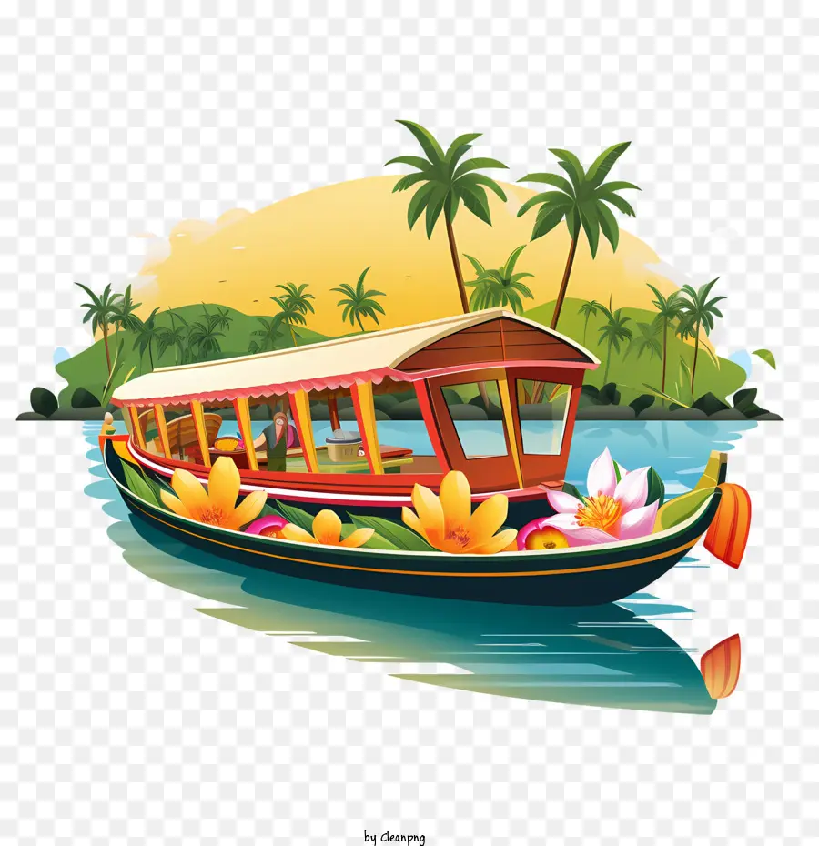 Bateau Onam，Bateau Coloré Avec Des Fleurs PNG