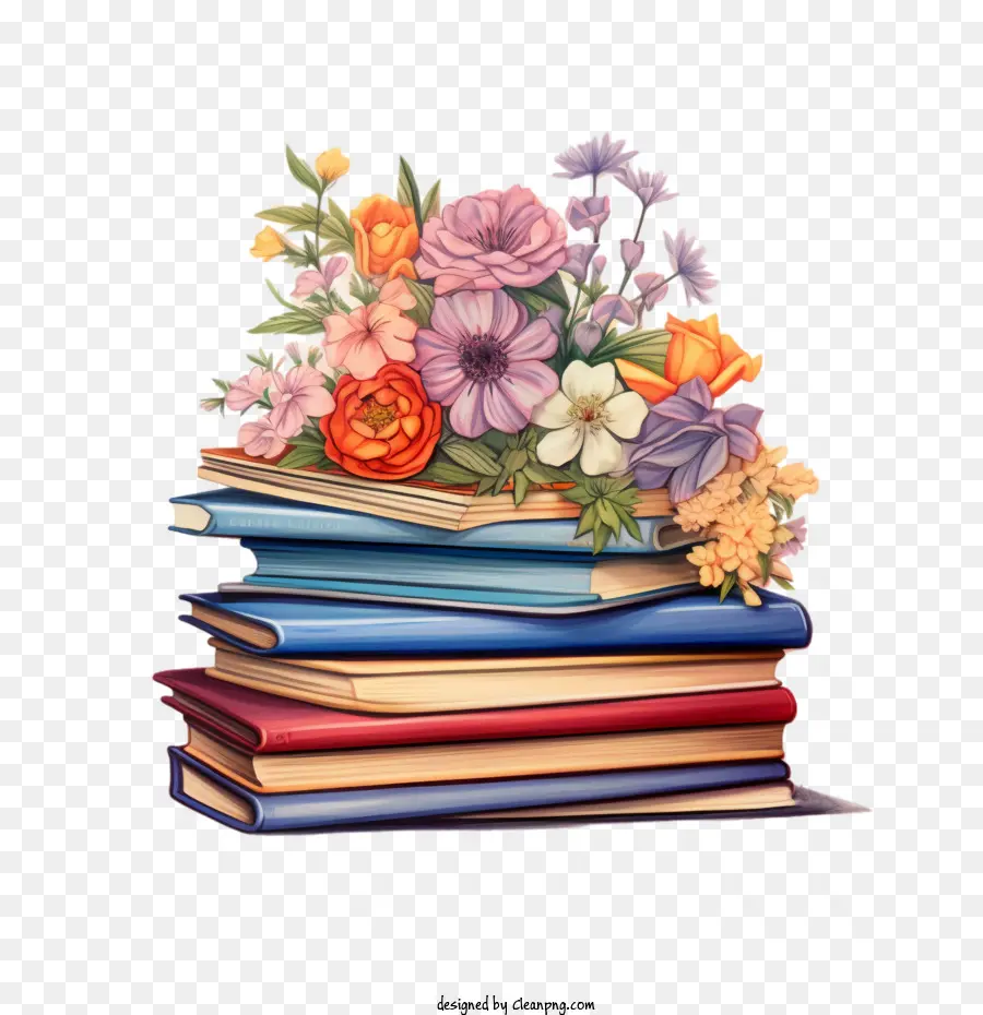 Journée Internationale De L'alphabétisation，Livres Avec Des Fleurs PNG