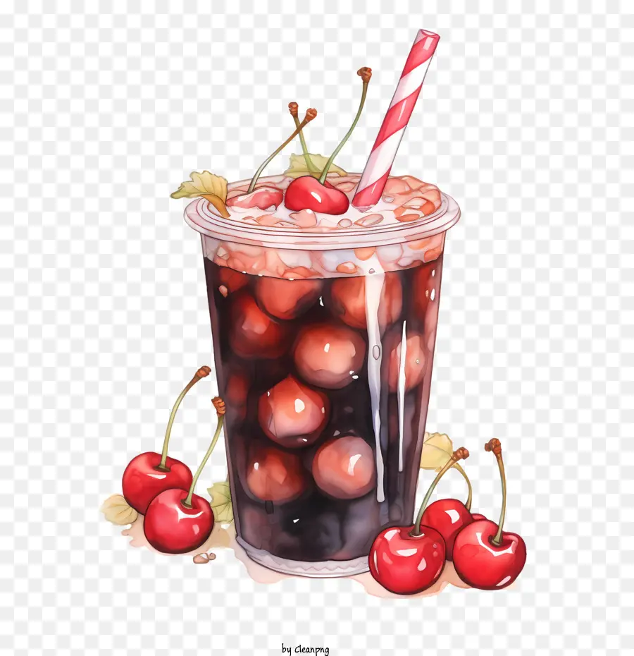 Thé Au Lait à Bulles，Boisson Aux Cerises PNG