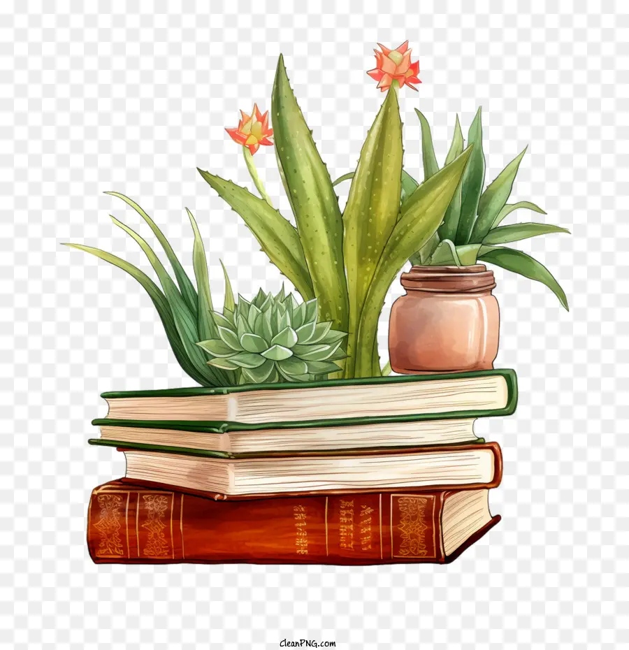 Aloé Vera，Livres Et Plantes PNG