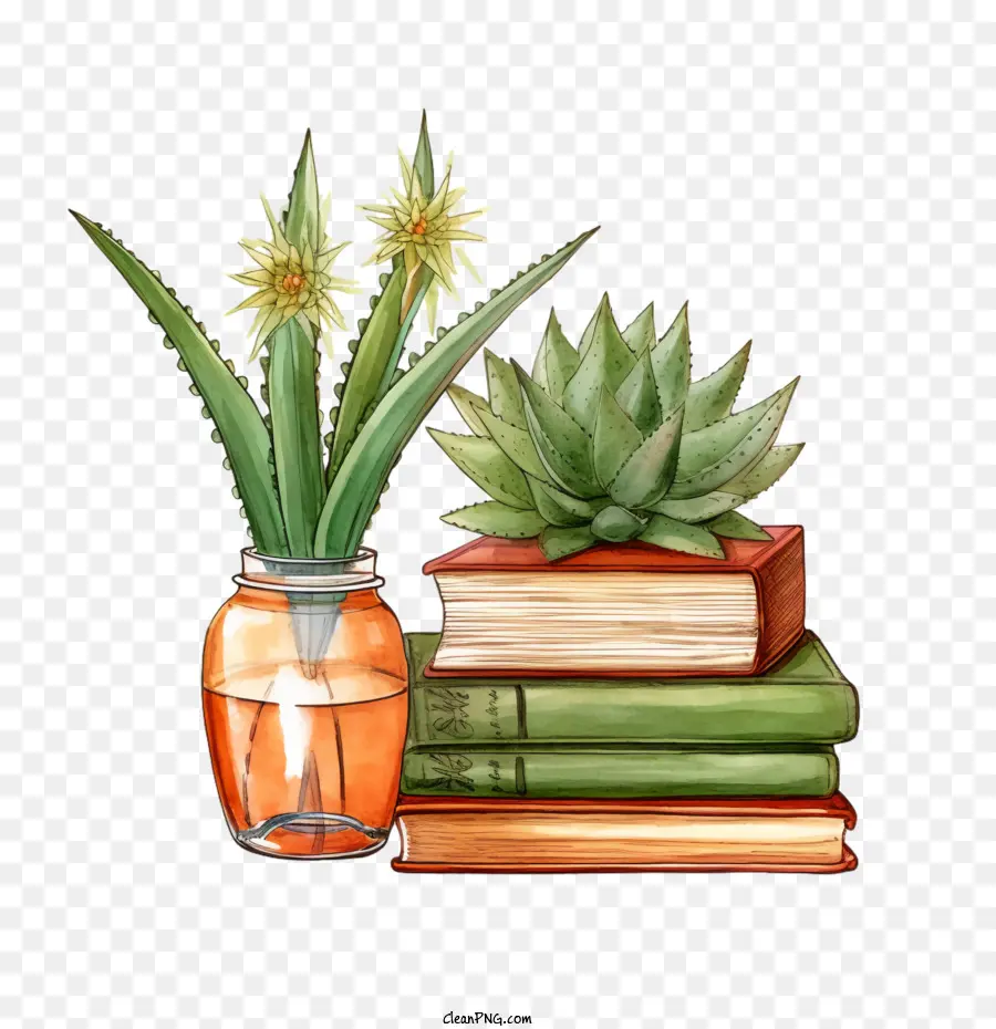 Aloé Vera，Livres Et Plantes PNG