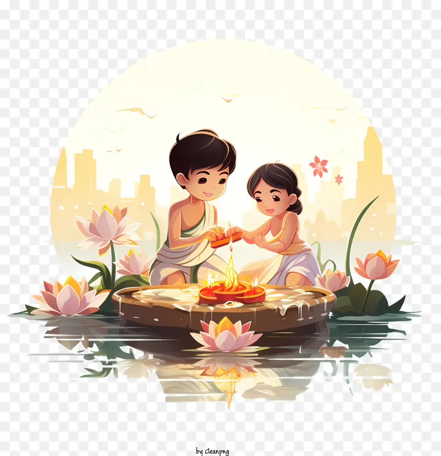 Loi Krathong，Enfants Avec Des Bougies PNG