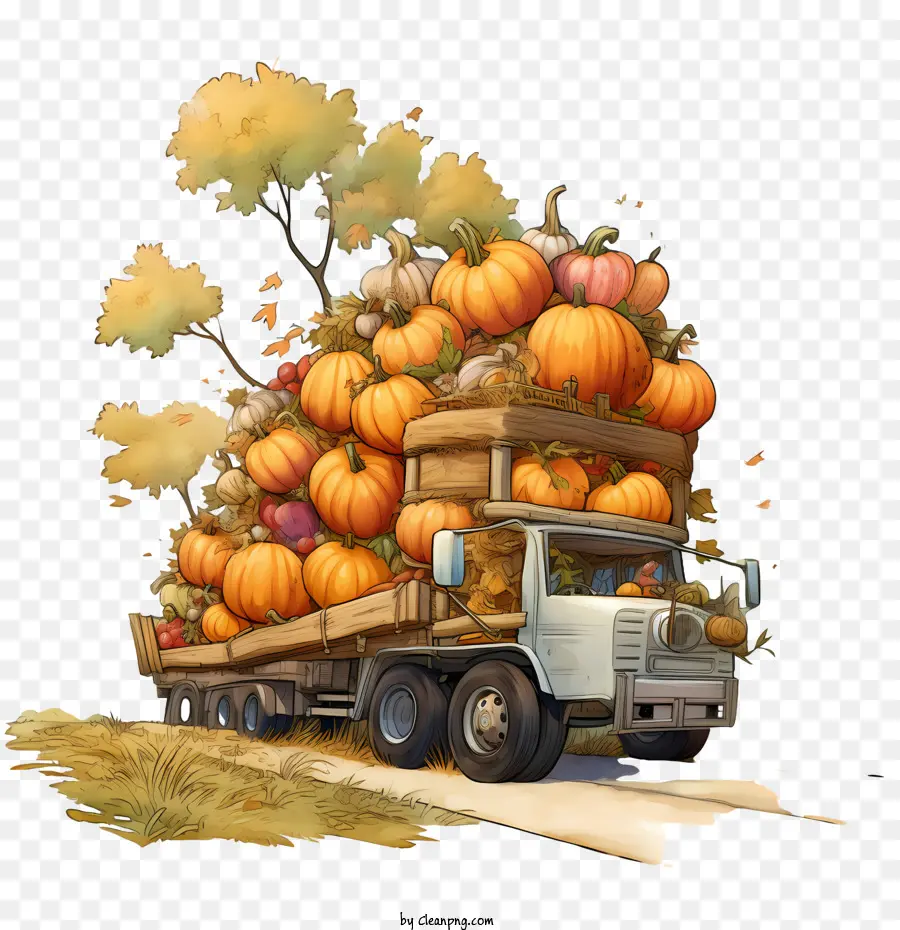 Camion De Récolte Transportant Des Citrouilles，Camion Avec Des Citrouilles PNG