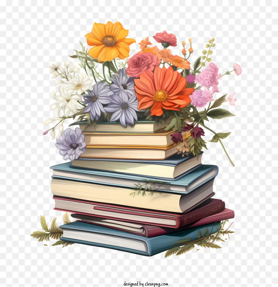 Journée Internationale De L'alphabétisation，Livres Avec Des Fleurs PNG