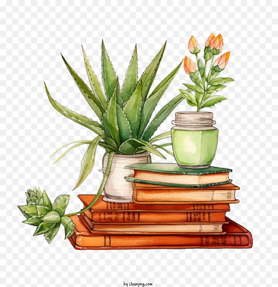 Aloé Vera，Livres Et Plantes PNG