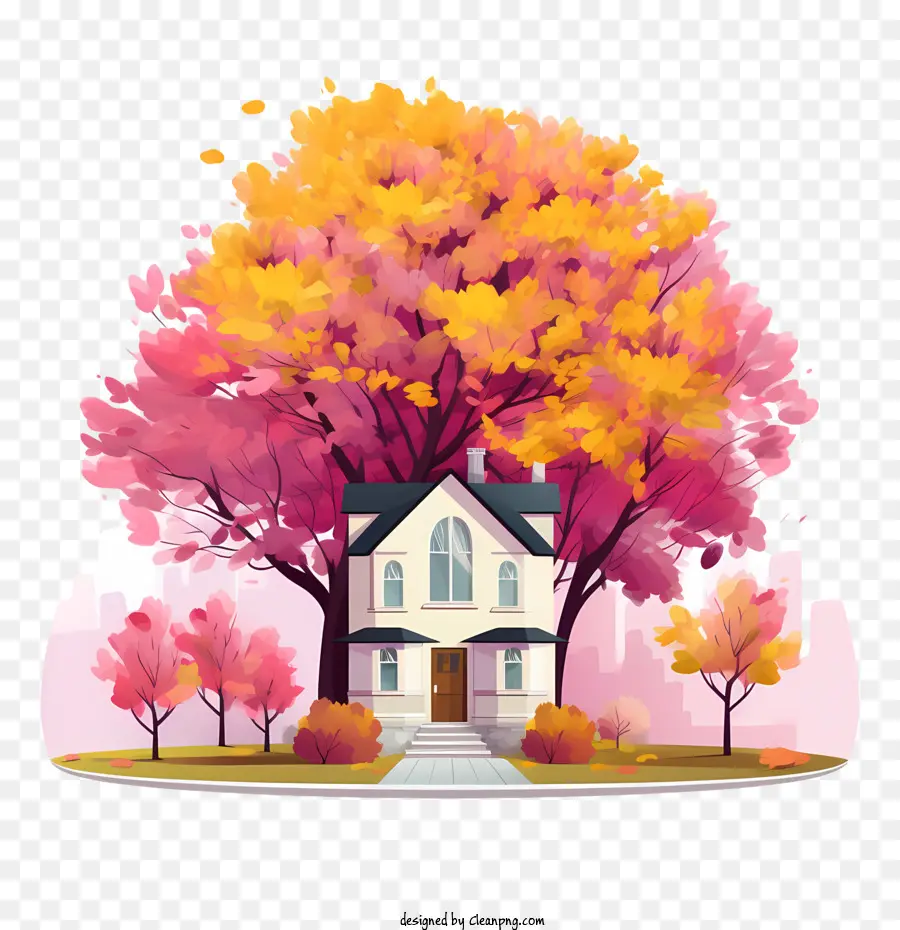 Maison D'automne，Maison Avec Des Arbres PNG