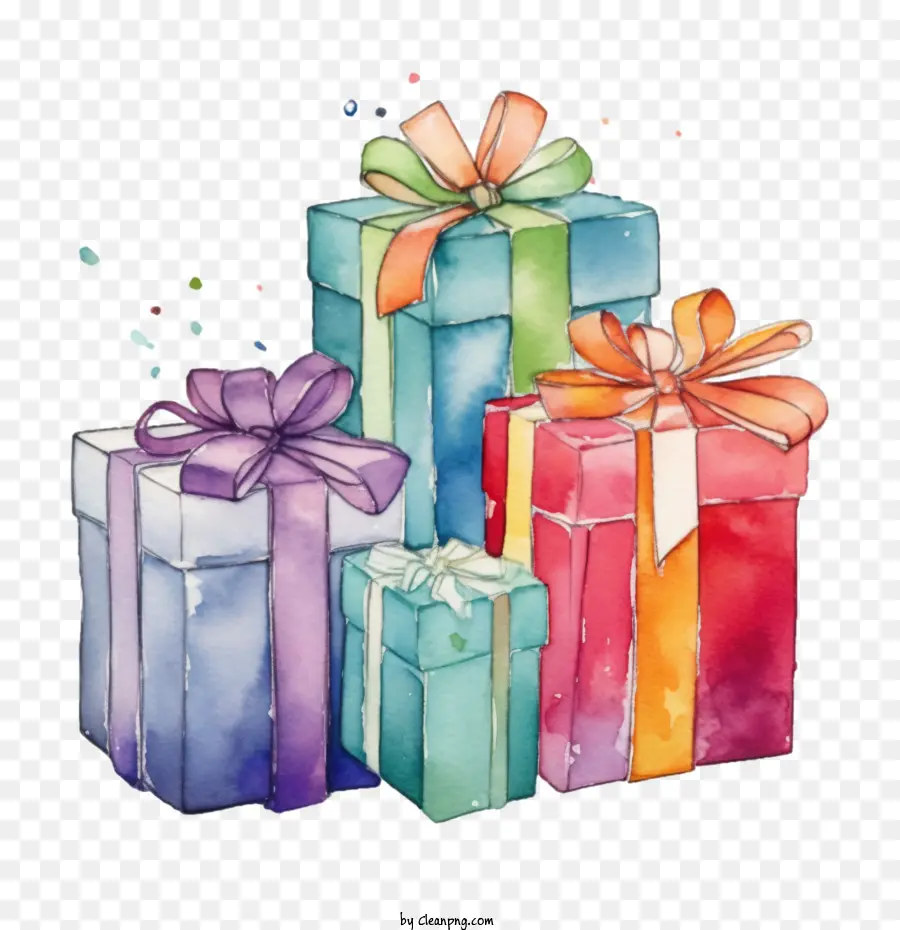 Cadeaux Multicolores，Aquarelle Boîte Cadeau PNG
