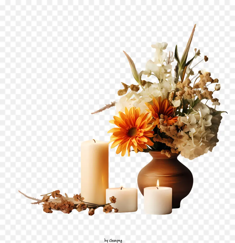 Journée De Toutes Les âmes，Fleurs Et Bougies PNG